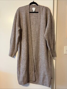 H&M Long Open-Front Cardigan in Taupe